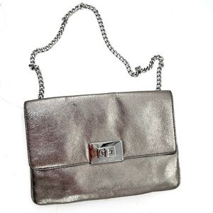 Michael Kors Sloan Leather Clutch / Chain Shoulder Bag with Silver Turnlock